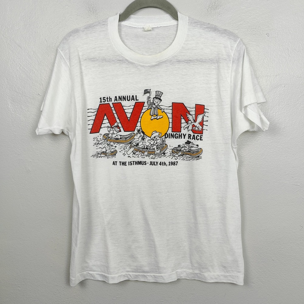 Vintage 1987 Avon 15th Annual Dinghy Race White Graphic T Shirt Size Large White